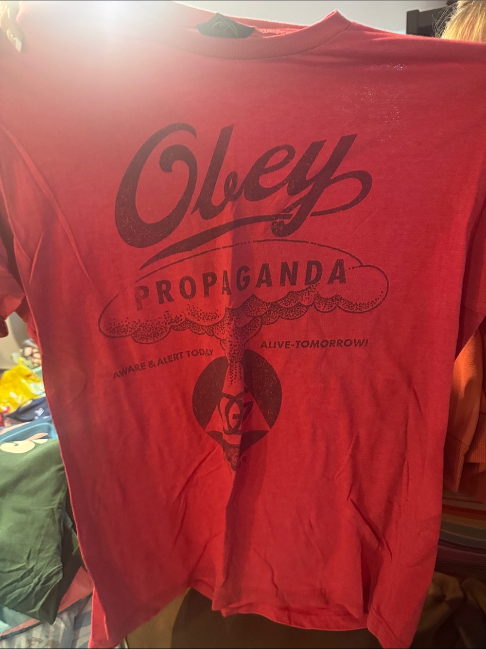 Obey Red 'Propaganda' Graphic Short Sleeve Tee